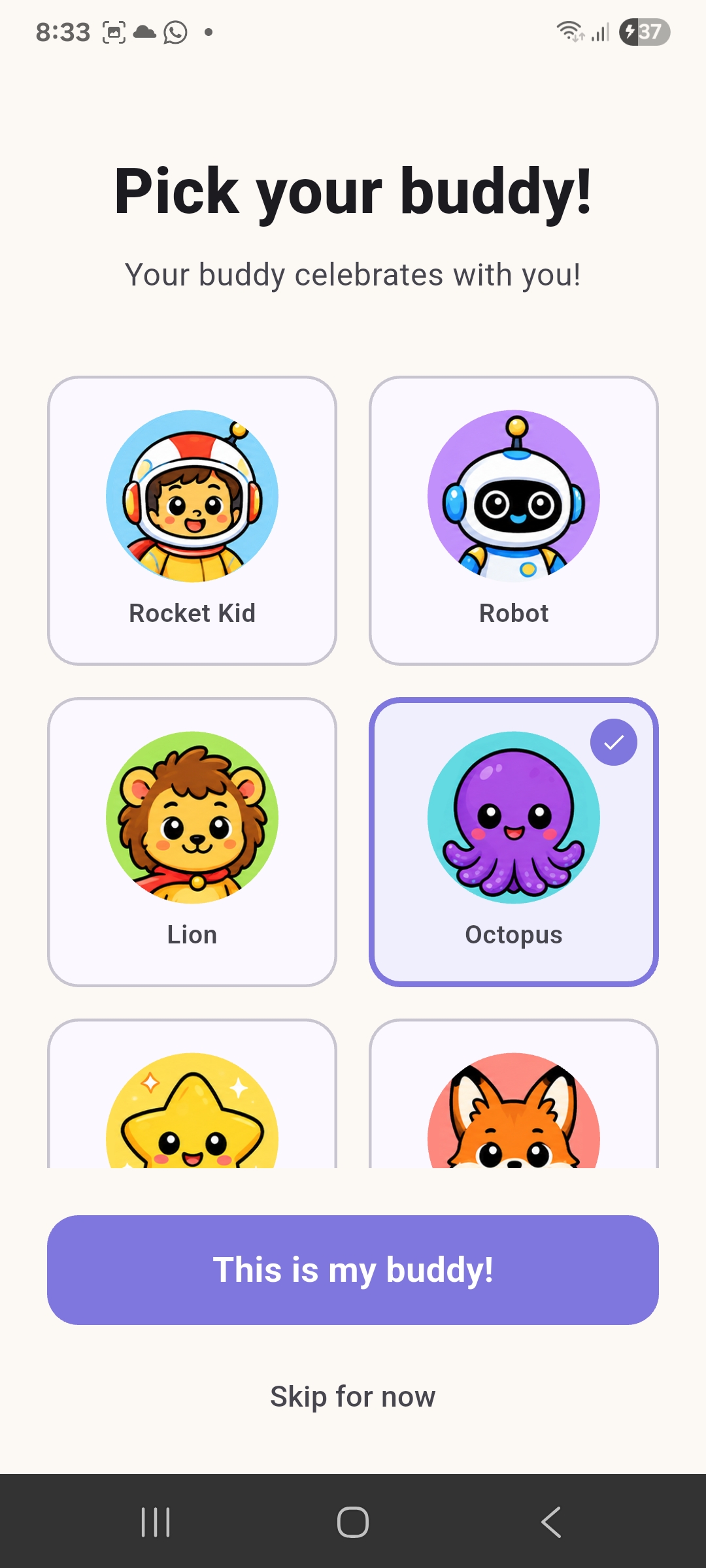FocusKid screen showing multiple child profiles